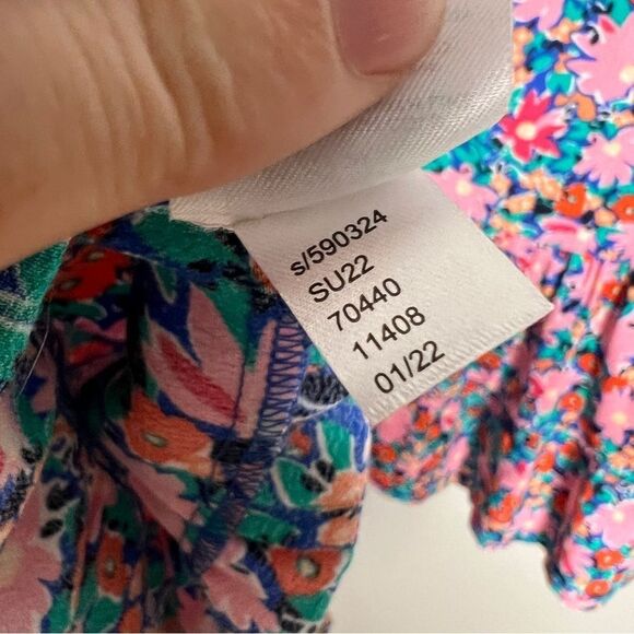 Loft Daisy Double V Peplum Shell Tank Top Floral Print Sz L Pink Blue Green - Picture 7 of 8